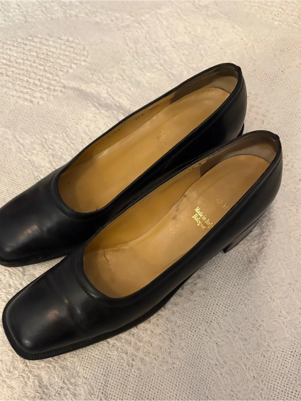 Bruno Magli Black Leather Mid Block Heel Pumps